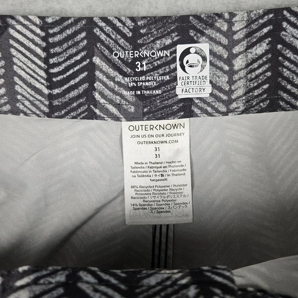 Outerknown Men 31 Black White Board Shorts Geometric Print Apex Trunks Surf Swim